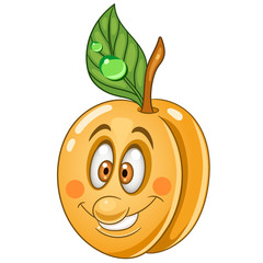 Cartoon Apricot. Happy Fruit Emoticon. Smiley. Emoji. Eco Food symbol. Design element for kids coloring book page, t-shirt print, icon, logo, label, patch, sticker.