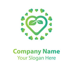leaf love logo design, green nature love
