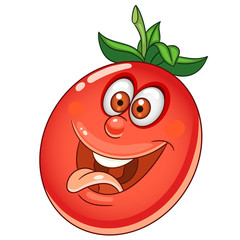Obraz premium Cartoon Tomato. Happy Vegetable Emoticon. Smiley. Emoji. Eco Food symbol. Design element for kids coloring book page, t-shirt print, icon, logo, label, patch, sticker.