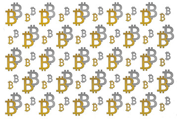 Texture of sign crypto currency of bitcoin on white background. Symbol BTC. Bitcoin bifurcation