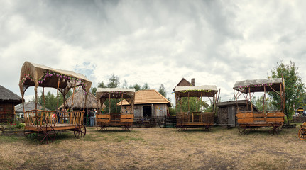 Sorochinskaya Fair, wagons. Mirgorod. Ukrainian courtyard.