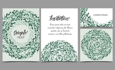Vector illustration of decoration branches witt leaves. Set of greeting cards