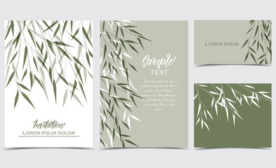 Vector Illustration bamboo leaves. Set of greeting cards