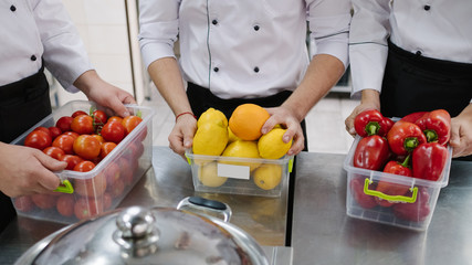 Fruit and vegetable assortment for a vegan restaurant. Organic natural food for healthy eaters