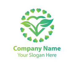 leaf love logo design, green nature love
