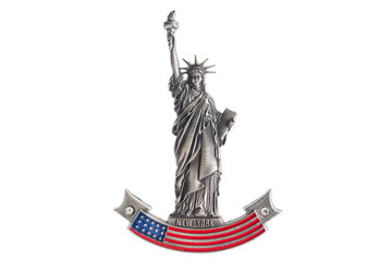 New York Statue of Liberty refrigerator magnet isolated on white background. Magnets are popular...