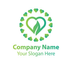 leaf love logo design, green nature love