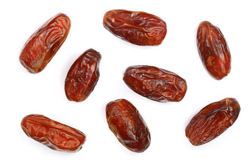 dry dates isolated on white background. Top view. Flat lay pattern