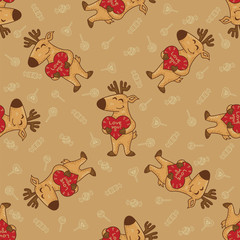 Craft doodle tribal seamless pattern with deers.