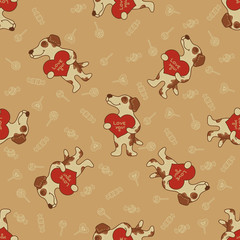 Craft doodle seamless pattern with dogs