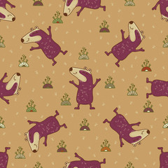 Craft doodle tribal seamless pattern with badgers.