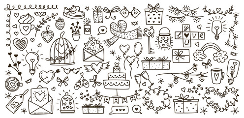 Sketchy vector hand drawn doodles cartoon set of Love and Valentine s Day objects and symbols - 189973657