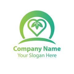 leaf love logo design, green nature love