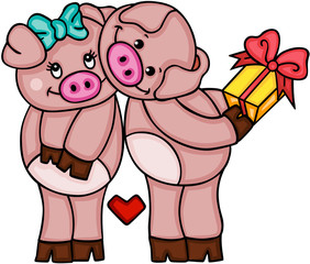 Cute couple of pigs in love
