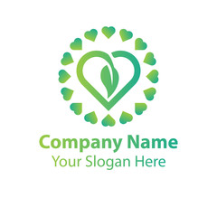 leaf love logo design, green nature love