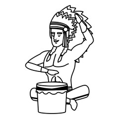 American indian with drum icon vector illustration graphic design
