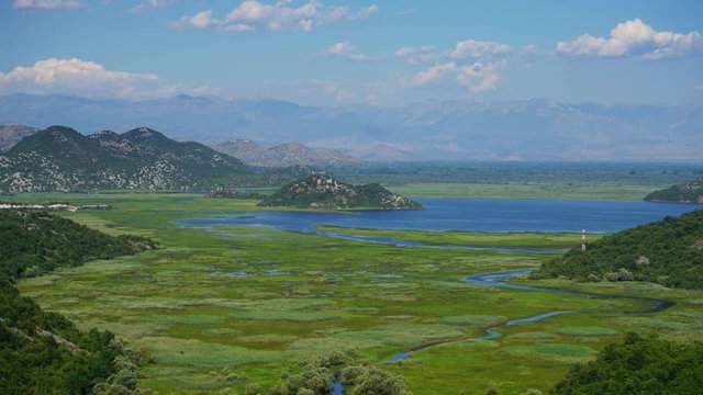 Landscape with Skadar Lake in Montenegro at summer, timelapse 4k
