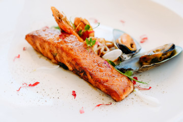 seafood breakfast restaurant recipe concept. lifestyle of high society. proper nutrition. food photography.