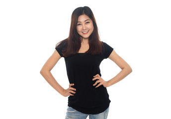 Young beautiful asian woman posing on white background