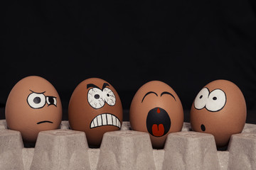 A group of smiley face. Anger. Shows the language. Disbelief. Wonder.