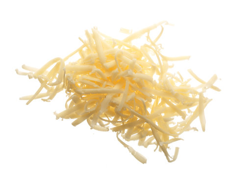 Grated Cheese Isolated On White Background. Top View