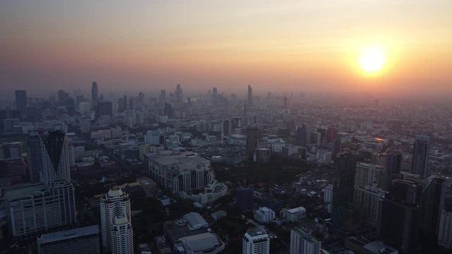 Aerial landscape with beautiful sunset in Bangkok, Thailand, timelapse 4k
