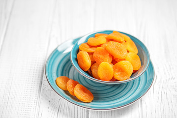 Useful dried apricots. Copy Space. The concept is healthy food, diet, vegetarianism.