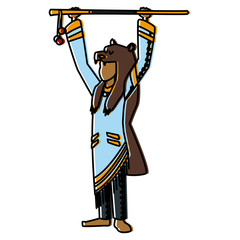 American indian with bear skin and stick icon vector illustration graphic design