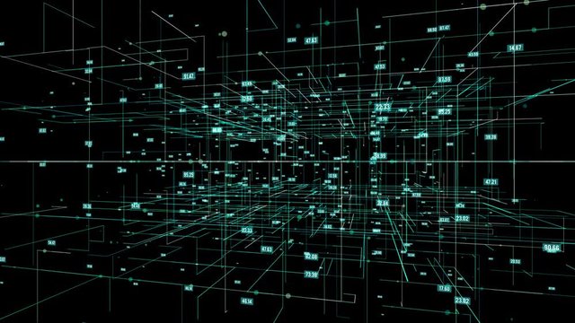 Big data visualization. Machine learning algorithms. Analysis of information. Visual data infographics design. Science and technology motion background. Available in 4K FullHD video render footage