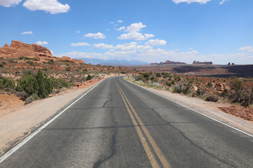 Road through Arches National Park. Utah. USA