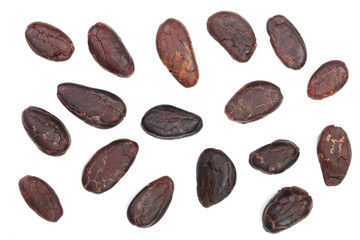 cocoa bean isolated on white background top view. Flat lay