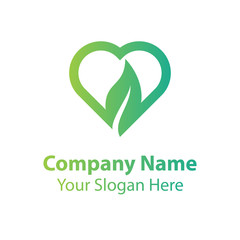 leaf love logo design, green nature love