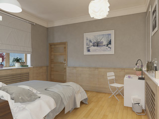 Fototapeta na wymiar 3D Rendered White Minimal Bedroom Interior Design