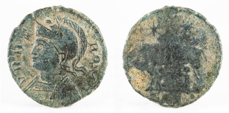 Ancient Roman copper coin of Vrbs Roma.