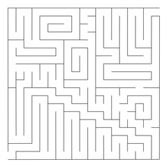 Maze, labyrinth abstract vector game rectangle. Square puzzle with solution, entry and exit. Isolated, black on a white background. Game for children and adults. Simple maze, flat illustration.