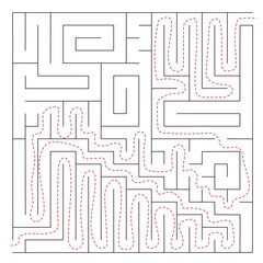 Maze, labyrinth abstract vector game rectangle. Square puzzle with solution, entry and exit. Isolated, black on a white background. Game for children and adults. Simple maze, flat illustration.
