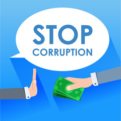 Stop corruption banner. A businessman gives a man money and he refuses