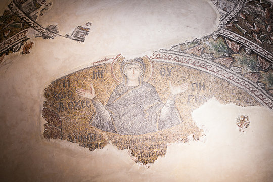 ISTANBUL, TURKEY - JANUARY 15, 2018: Interior and ancient mosaic in the Church of the Holy Saviour in Chora, or Kariye Camii