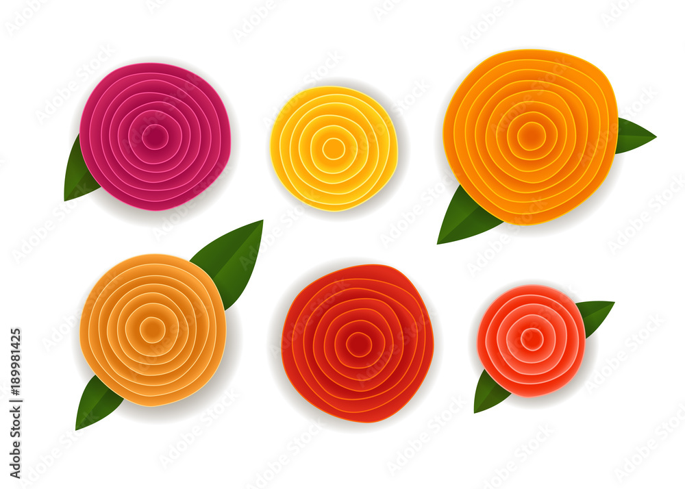Poster different abstract paper style flowers vector collection isolated on white