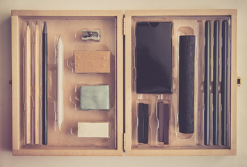 Wooden drawing box