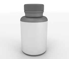 3d illustration of a gray jar for sports nutrition, isolated on white background.