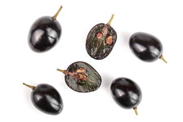 Dark grapes isolated on white background, top view. Flat lay