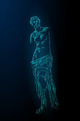 Aphrodite of Milos Venus de Milo ancient Greek statue low poly modern art. Polygonal triangle point line dark blue background museum poster template vector illustration