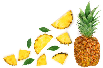 Sliced pineapple isolated on white background with copy space for your text. Top view