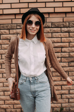 Young woman in the city. hipster style