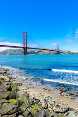 Golden Gate Bridge in San Francisco - Viewpoint from Torpedo Wharf, California, USA