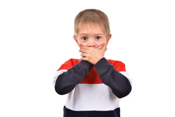 The boy covered his mouth with his hands. The man was surprised.