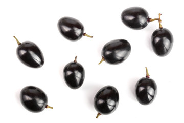 Dark grapes isolated on white background, top view. Flat lay