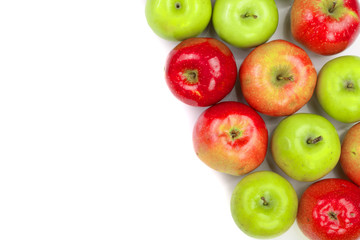 red and green apples isolated on white background with copy space for your text, top view. Flat lay pattern