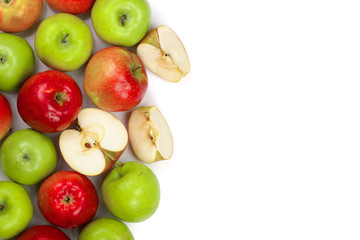 red and green apples isolated on white background with copy space for your text, top view. Flat lay pattern